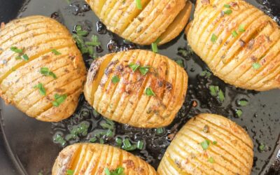 Hasselback Potato Skillet with Mustard Garlic Butter + Chives